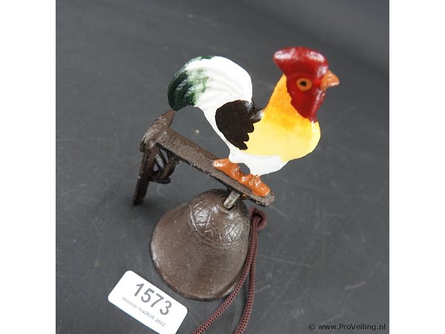 Ijzeren deurbel met haan in top - afbeelding 3 van  5