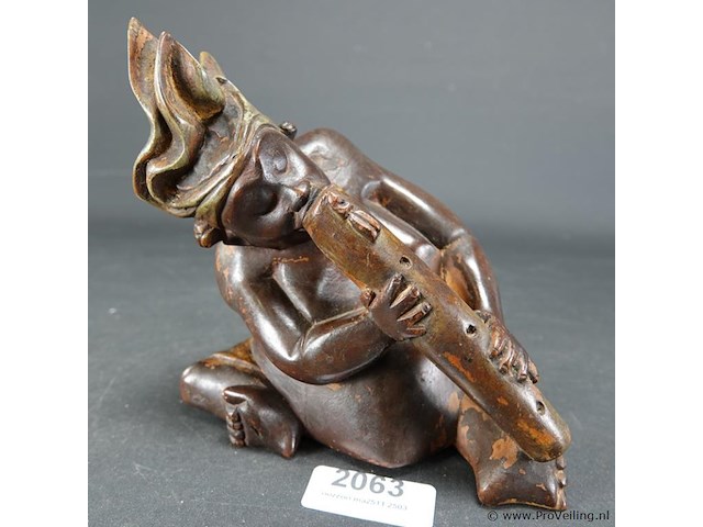 In hardhout gesneden indische fluitspeler - afbeelding 1 van  5