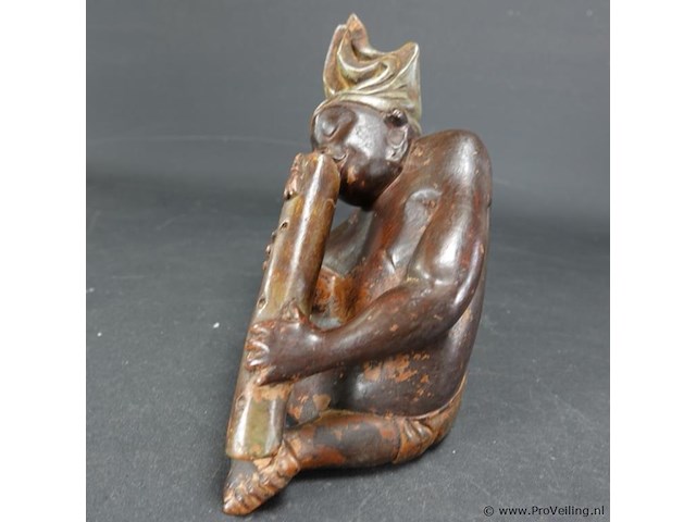 In hardhout gesneden indische fluitspeler - afbeelding 2 van  5