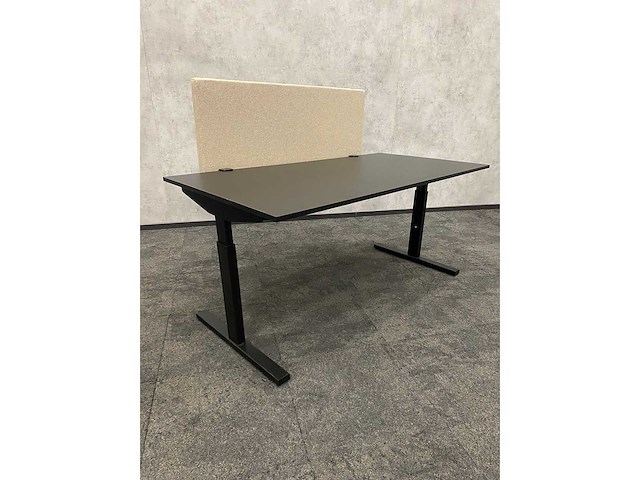 In hoogte instelbaar bureau 160x80 beige zwart - afbeelding 6 van  12