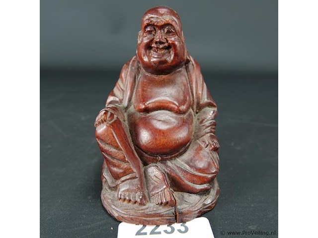 In hout gesneden happy boeddha - afbeelding 1 van  5