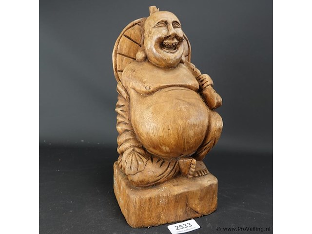 In hout gesneden happy boeddha - afbeelding 1 van  5