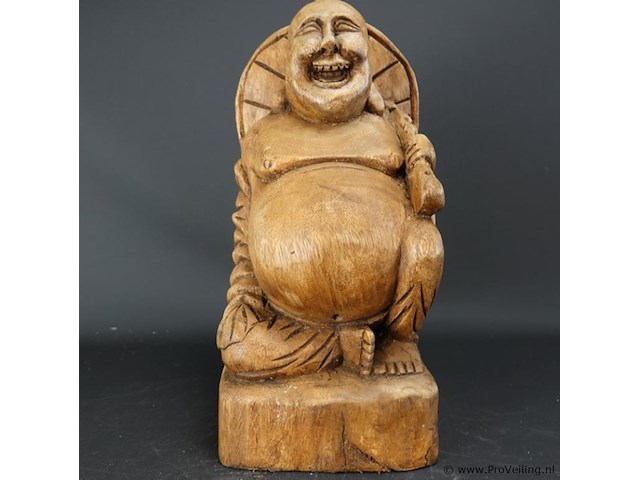 In hout gesneden happy boeddha - afbeelding 2 van  5