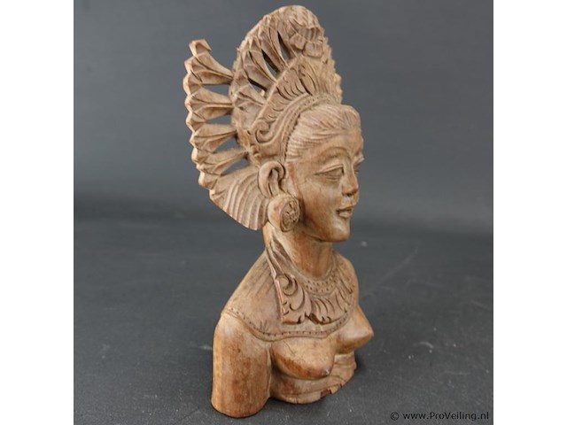 In teakhout gesneden buste van een indische dame - afbeelding 3 van  5
