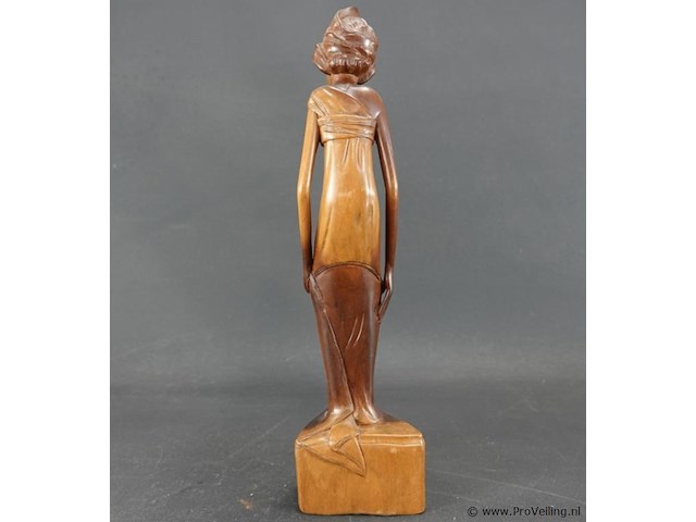 In teakhout handgesneden houten beeld van een balinese vrouw - afbeelding 3 van  5