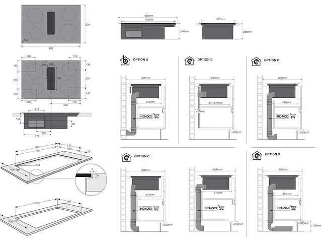 Inbouw inductiekookplaat met afzuiging atag, hidd88471fx, zwart - afbeelding 3 van  4
