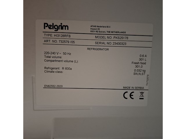 Inbouw koelkast, pelgrim, hi3128rfb - a+ - afbeelding 6 van  7