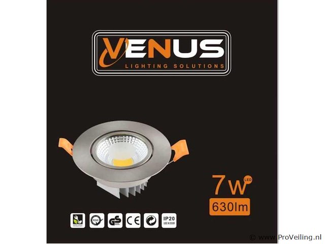 Inbouw led spot – 7w – draaibaar – zilver – 6500k koud wit (x25) - afbeelding 2 van  4