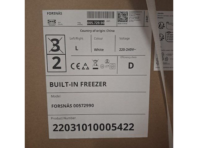 Inbouw vriezer, ikea, forsnas 00572990 - afbeelding 2 van  2