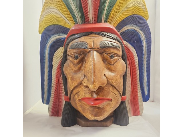 Indianenhoofd - uit massief hout gesneden - ca. 10kg - afbeelding 2 van  9