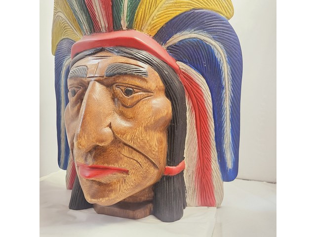 Indianenhoofd - uit massief hout gesneden - ca. 10kg - afbeelding 4 van  9