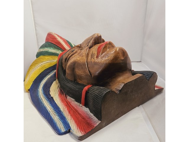 Indianenhoofd - uit massief hout gesneden - ca. 10kg - afbeelding 6 van  9