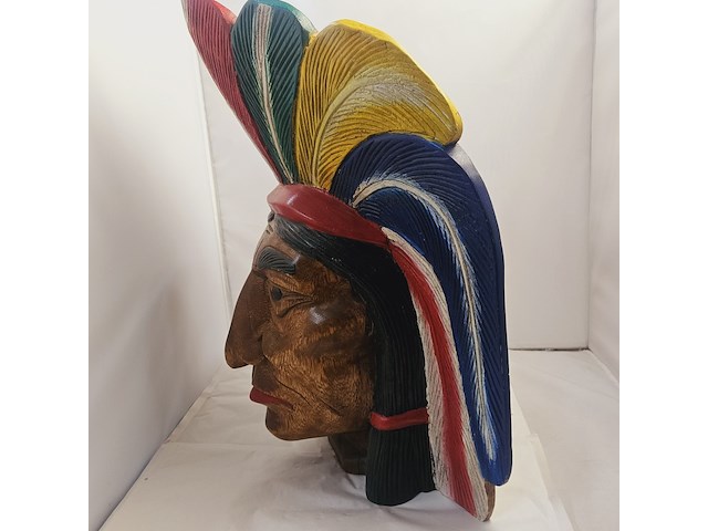 Indianenhoofd - uit massief hout gesneden - ca. 10kg - afbeelding 7 van  9