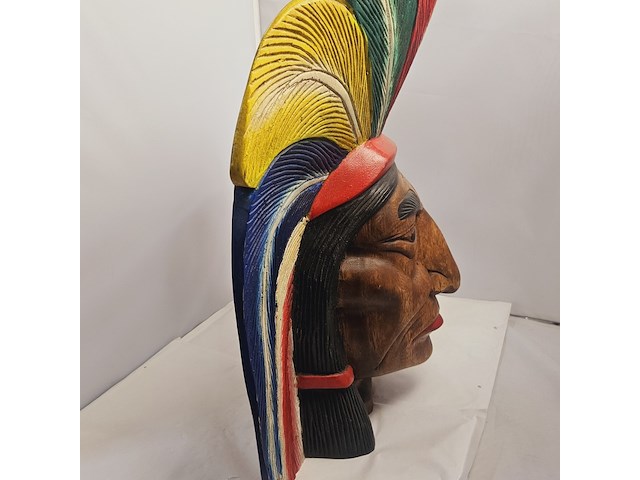 Indianenhoofd - uit massief hout gesneden - ca. 10kg - afbeelding 8 van  9