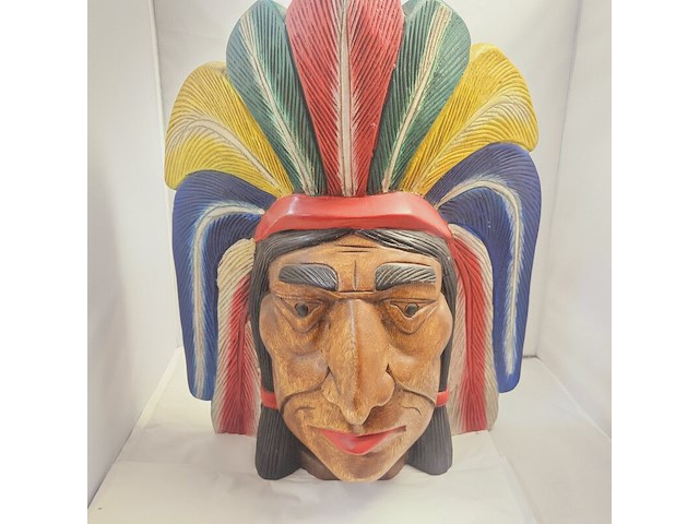 Indianenhoofd - uit massief hout gesneden - ca. 10kg - afbeelding 1 van  9