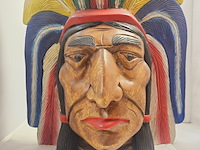 Indianenhoofd - uit massief hout gesneden - ca. 10kg - afbeelding 2 van  9