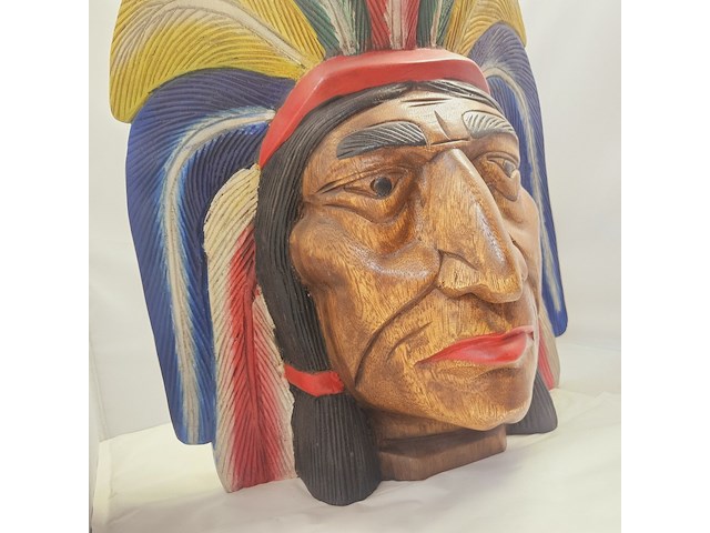Indianenhoofd - uit massief hout gesneden - ca. 10kg - afbeelding 3 van  9