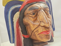 Indianenhoofd - uit massief hout gesneden - ca. 10kg - afbeelding 3 van  9