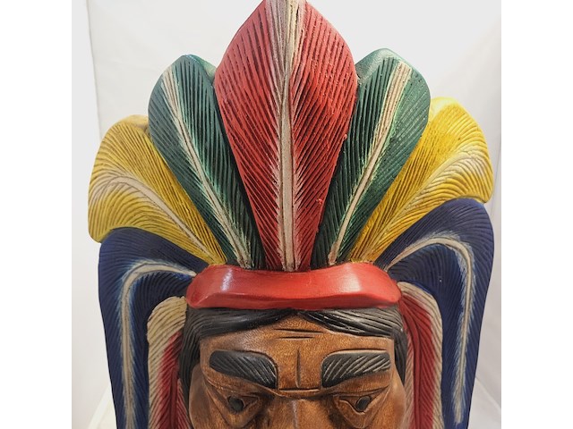 Indianenhoofd - uit massief hout gesneden - ca. 10kg - afbeelding 8 van  9