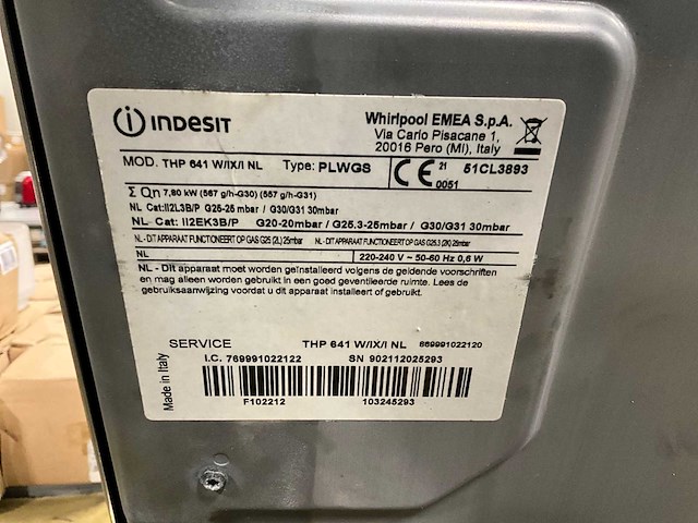 Indisit thp641w/ix/i nl gaskookplaat - afbeelding 3 van  3