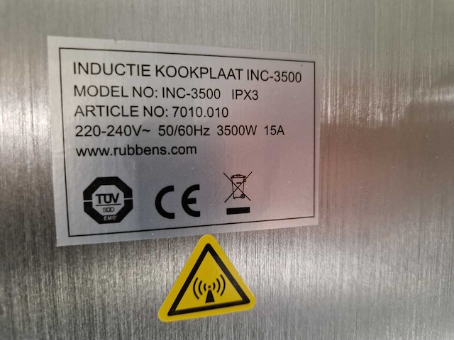 Inductiekookplaat - rubbens - inc-3500 - 230v - afbeelding 2 van  2
