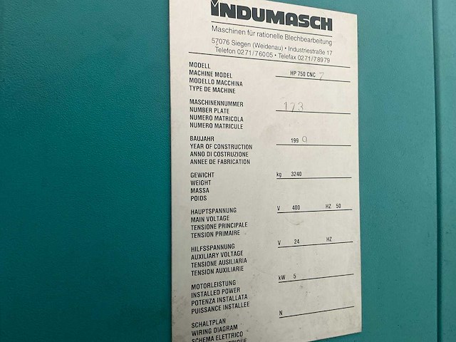 Indumasch - hp 750 cnc/z - punch nibbling machines - 1999 - afbeelding 3 van  18