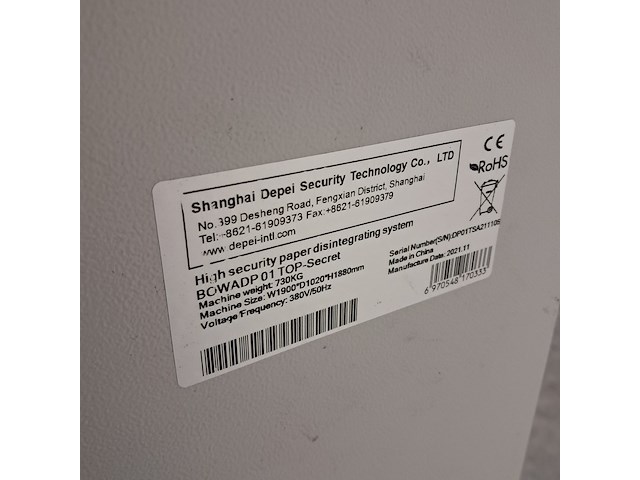 Industriële papiervernietiger, depei, bowadp 01 top-secret, 2021 - afbeelding 9 van  17