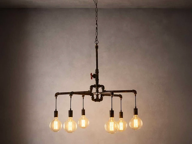 Industriële retro hanglamp 6 lichts - afbeelding 2 van  8