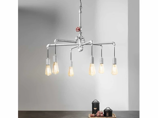 Industriële retro hanglamp 6 lichts - afbeelding 3 van  4