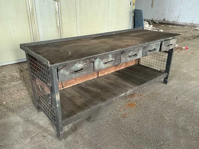 Industriële vintage werkbank met 5 laden – 2300 × 800 × 910 mm - afbeelding 6 van  14