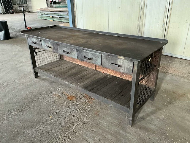 Industriële vintage werkbank met 5 laden – 2300 × 800 × 910 mm - afbeelding 7 van  14