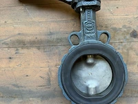 Industriële vlinderklep, faf armaturen, dn100 pn16, blauwgrijs/zwart, handbediend | vergrendelbare hendel