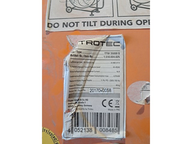 Industrieventilator 28.500m³/uur 230v kantelbaar trotec, ttw 35000 s, bouwjaar 2017 - afbeelding 13 van  16