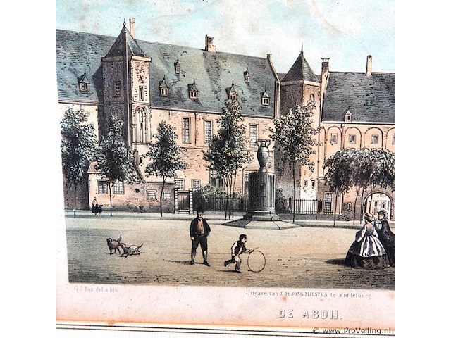 Ingekleurde ets de abdij (te middelburg?) - afbeelding 3 van  5