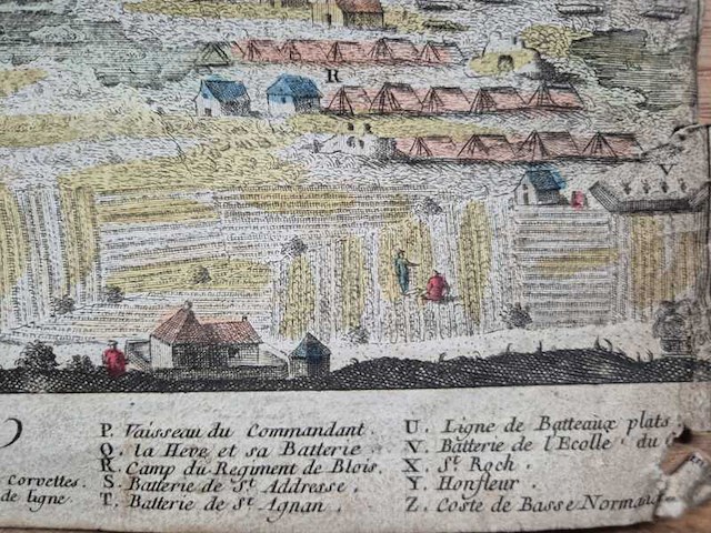 Ingekleurde prent “bombardement van le havre”, 1759 - afbeelding 4 van  6