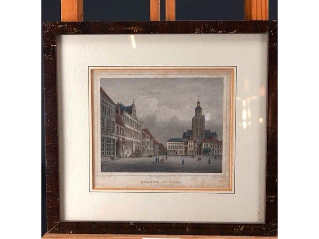 Ingekleurde staalgravure de groote markt te bergen op zoom - afbeelding 2 van  5