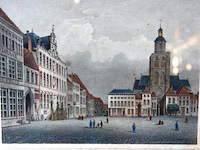 Ingekleurde staalgravure de groote markt te bergen op zoom - afbeelding 3 van  5