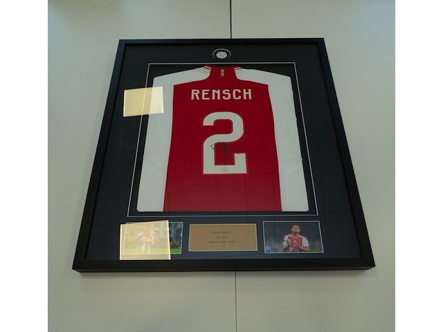Ingelijst shirt devyne rensch - afc ajax adidas, rood/wit, gesigneerd, m - afbeelding 1 van  1