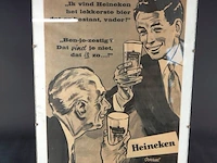 Ingelijste vintage heineken-reclameposter uit de jaren 50 of 60 met de slogan "overal het meest getapt!" - afbeelding 2 van  5