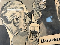 Ingelijste vintage heineken-reclameposter uit de jaren 50 of 60 met de slogan "overal het meest getapt!" - afbeelding 3 van  5