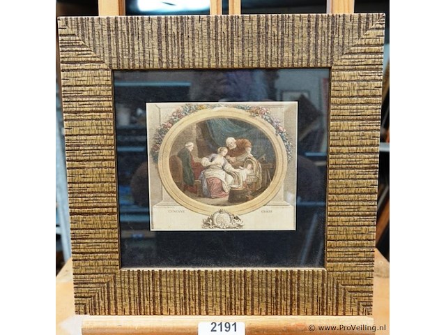 Ingelijste vintage lithografie getiteld "l'enfant chéri", gebaseerd op een gravure van nicholas delaunay - afbeelding 1 van  5