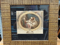 Ingelijste vintage lithografie getiteld "l'enfant chéri", gebaseerd op een gravure van nicholas delaunay - afbeelding 1 van  5