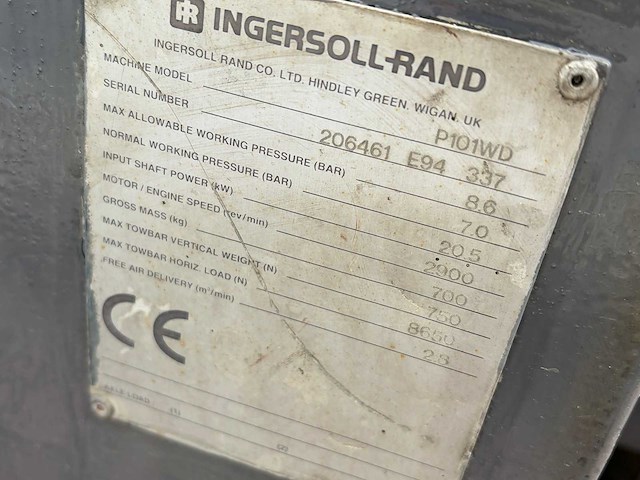 Ingersoll rand p101wd diesel mobiele compressor - afbeelding 4 van  12