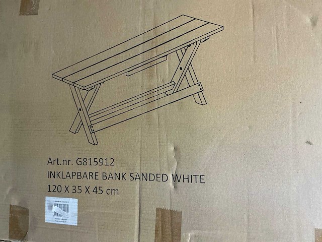 Inklapbare bank sanded white 120x35x45cm - afbeelding 1 van  3