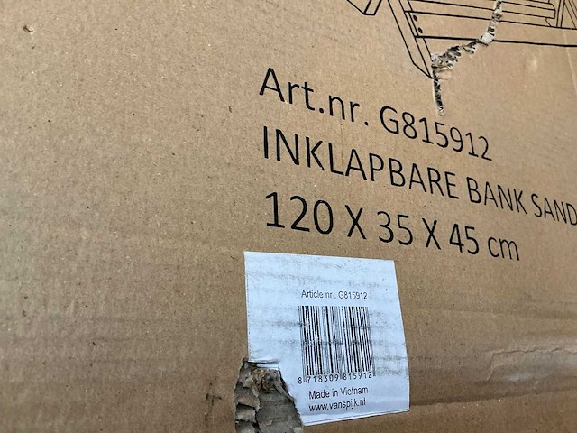 Inklapbare bank sanded white 120x35x45cm - afbeelding 2 van  3