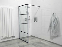 Inloopdouche - 100x200cm - helder glas - frame lines buitenzijde - antikalk - mat zwart - afbeelding 1 van  2