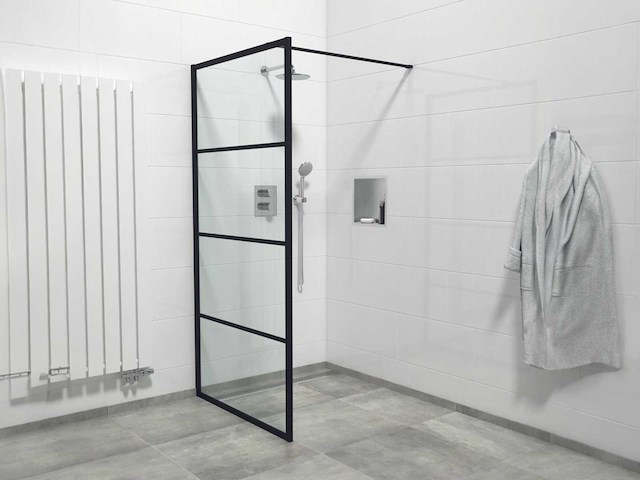 Inloopdouche - 100x200cm - helder glas - frame lines buitenzijde - antikalk - mat zwart - afbeelding 1 van  2