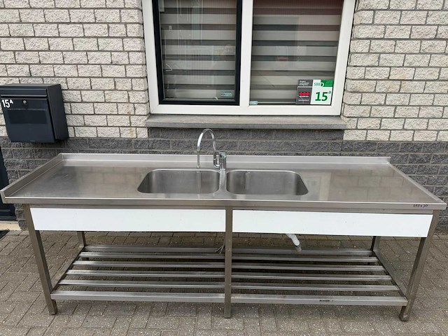 Inox 250cm - spoeltafel - afbeelding 1 van  3