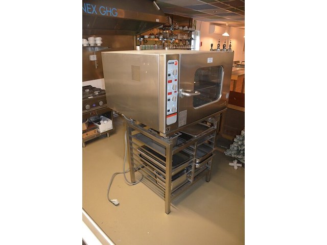 Inox stoomoven fagor hme-6/11 3000kw op 400v op inox tafel , 16 inox bakken - afbeelding 2 van  9