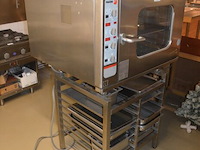 Inox stoomoven fagor hme-6/11 3000kw op 400v op inox tafel , 16 inox bakken - afbeelding 2 van  9